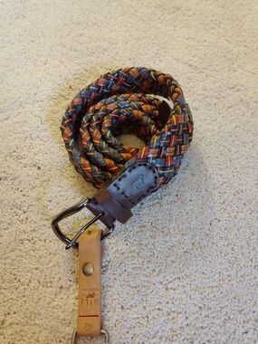 NEW Will Leather Goods Multicolor Braided Leather Belt with Brown Trim